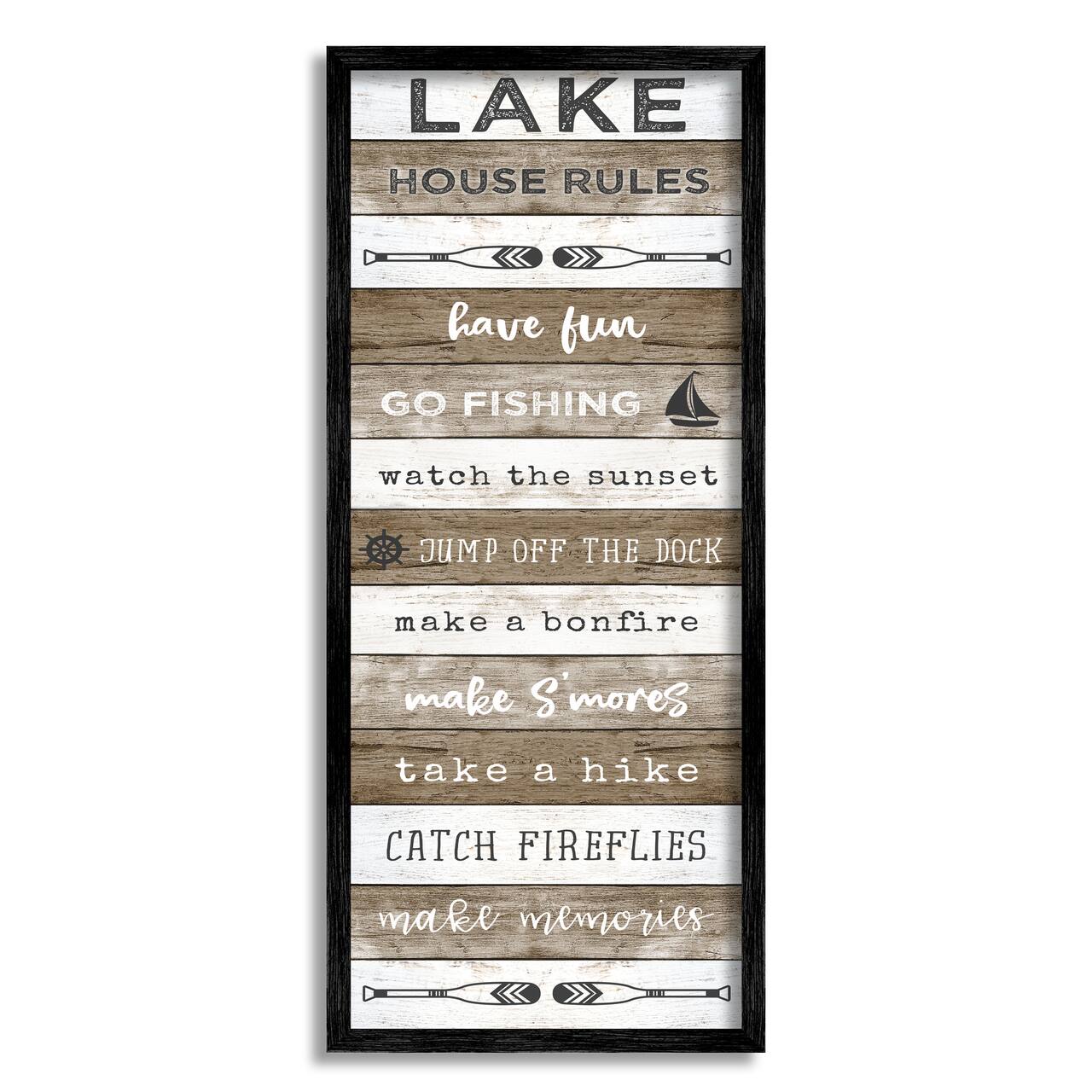 Stupell Industries Lake House Rules List Rustic Pattern Boat Oars Framed Wall Art